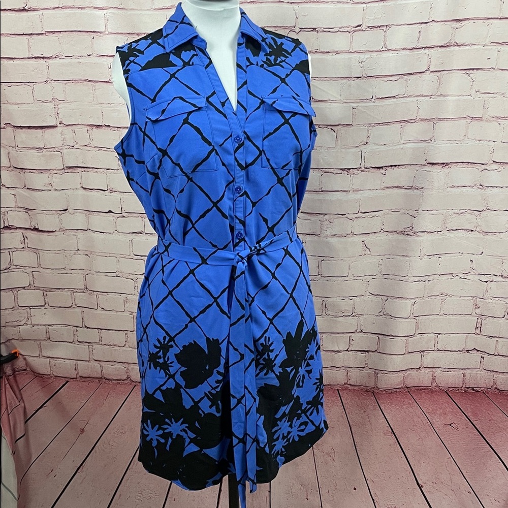 New York & Company Blue and Black Floral Dress